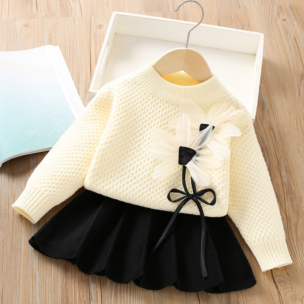 Maglione da ragazza 2023 Autunno/Inverno Nuova moda Ragazza Bambino Mezza gonna a maniche lunghe Principessa Set due pezzi per bambini_voghion.com