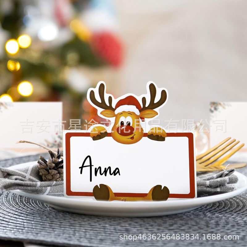 クリスマストナカイのテーブルプレート、折りたたみ式座席カード、子供の日、クリスマスパーティー、誕生日宴会用|undefined