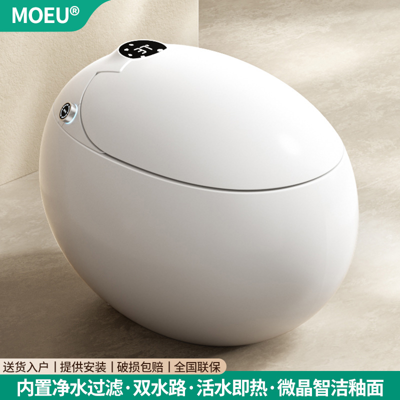 Egg-Shaped Smart Toilet with Built-In Water Filtration Shield, Foam Shield, Atomized Aromatherapy, Ultraviolet Light, Instant Heating, and Siphon Flushing