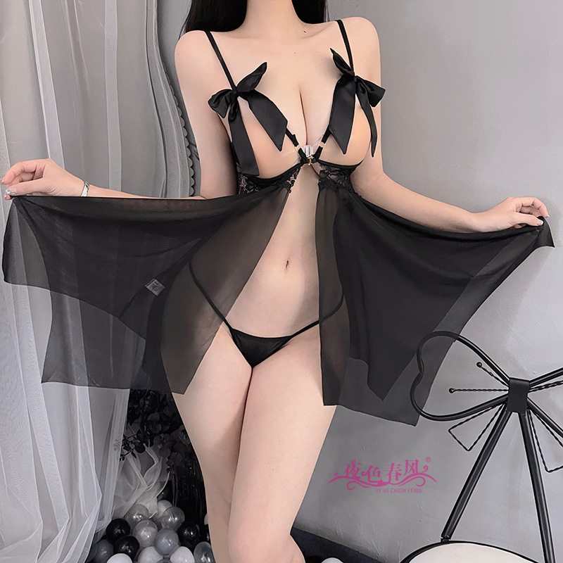 Lencería sexy caliente de las mujeres transparente inicio suspender vestido pijamas puro deseo camisón backless arco A323