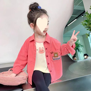 Girls' Shirt Jacket 2025 New Autumn New Corduroy Lapel Cardigan Jacket Korean Style Casual Top for Small and Medium-Sized Children