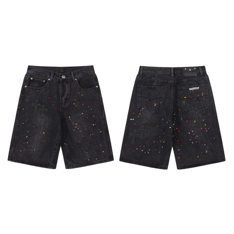 2026 Spring/Summer New Cross-Border Ch Chrome Cross Embroidery Vintage European and American Style Loose Denim Shorts Trend