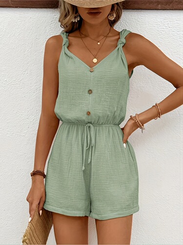 European and American Spring/Summer New Solid-Color V-Neck Shorts with Shoulder Straps Dress