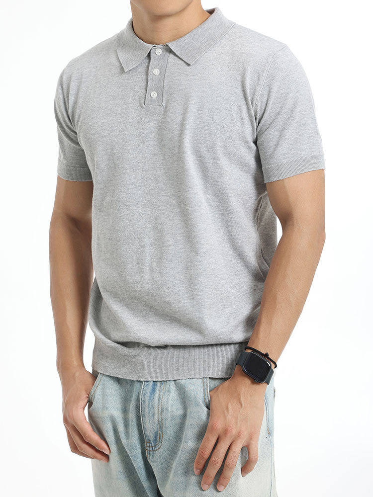 Europa y Estados Unidos explotaron transfronterizos hombres hielo tejido polo hombre de verano negocio casual con solapas de manga corta camisa de hombre