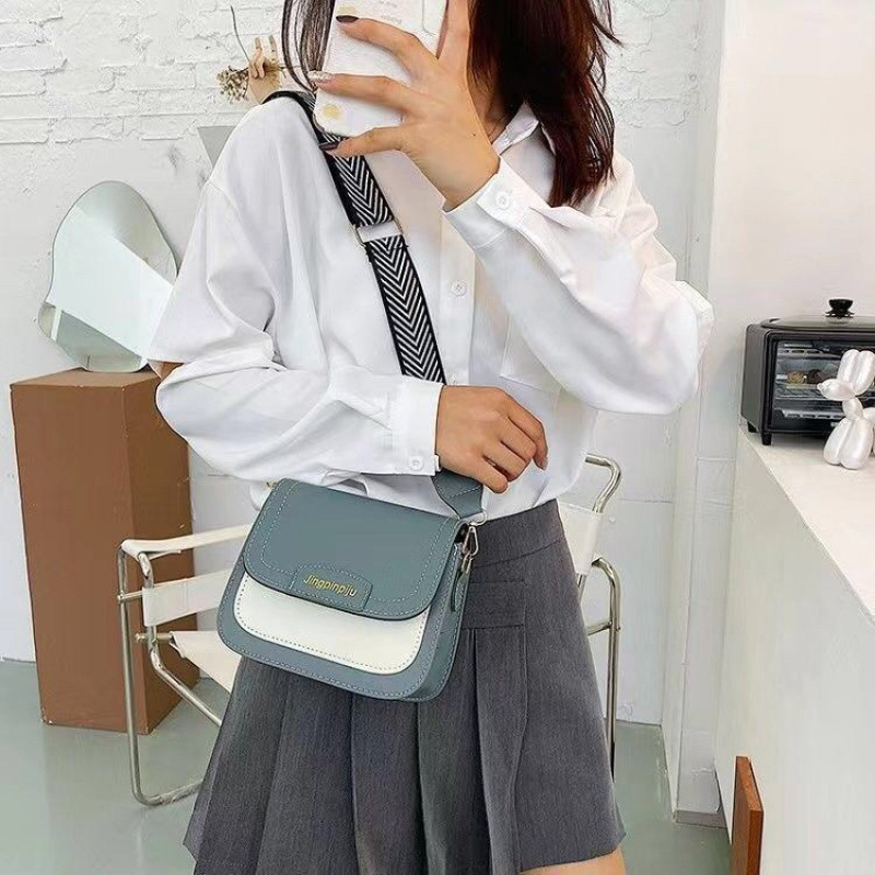 新款甜美撞色PU女感磁扣小方包潮斜挎包|undefined