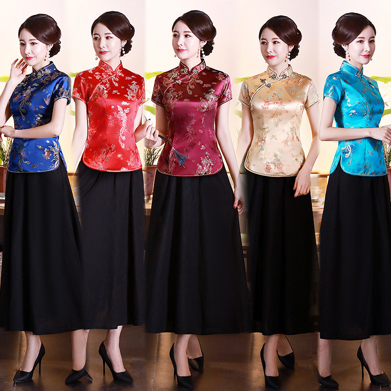 2026 Spring/Summer New Improved Cheongsam Top Brocade Plum Blossom Slim Fit Retro Women's Clothing Daily Wear Plus Size Mom's Outfit