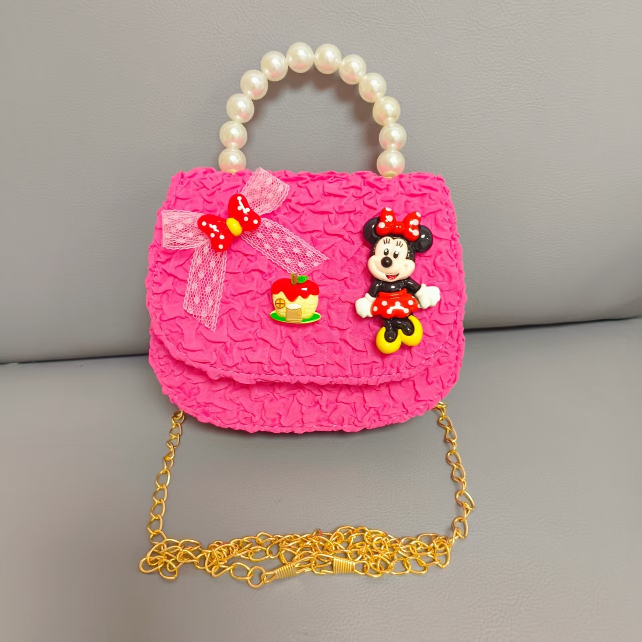 Bolso de perlas de arco de dibujos animados de Año Nuevo de chicas bolso de Año Nuevo de cadenas de viento fragante bolso cuadrado bolso de cambio de niños