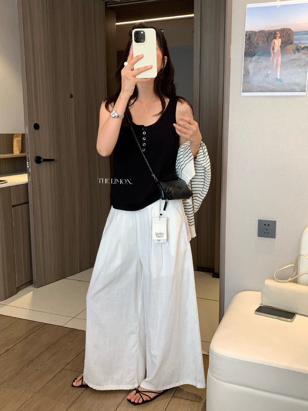 Quần ống rộng nữ vải linen phối cotton dáng suông mùa hè — Xám gạo, Xanh xám nhạt, Xanh đen, Cam bí ngô chi tiết 67