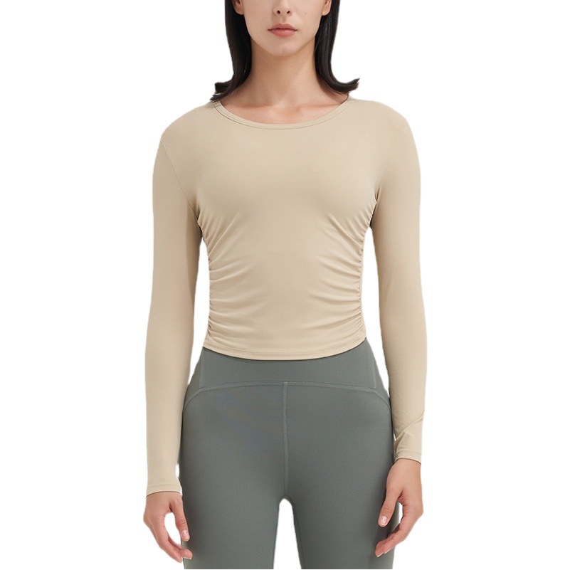 Top deportivo de manga larga para mujer 2022 nueva ropa de entrenamiento de otoño e invierno para adelgazar plisada corriendo ropa de yoga Pilates