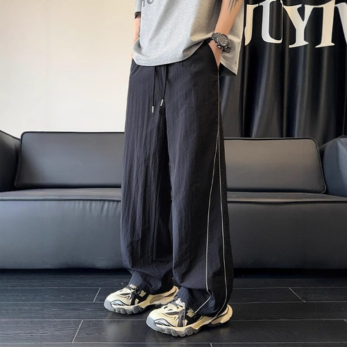 White Jiming Line Quick-Drying Pants Men's Summer Thin Brand Sports Wide Legs American Straight Loose Casual Pants