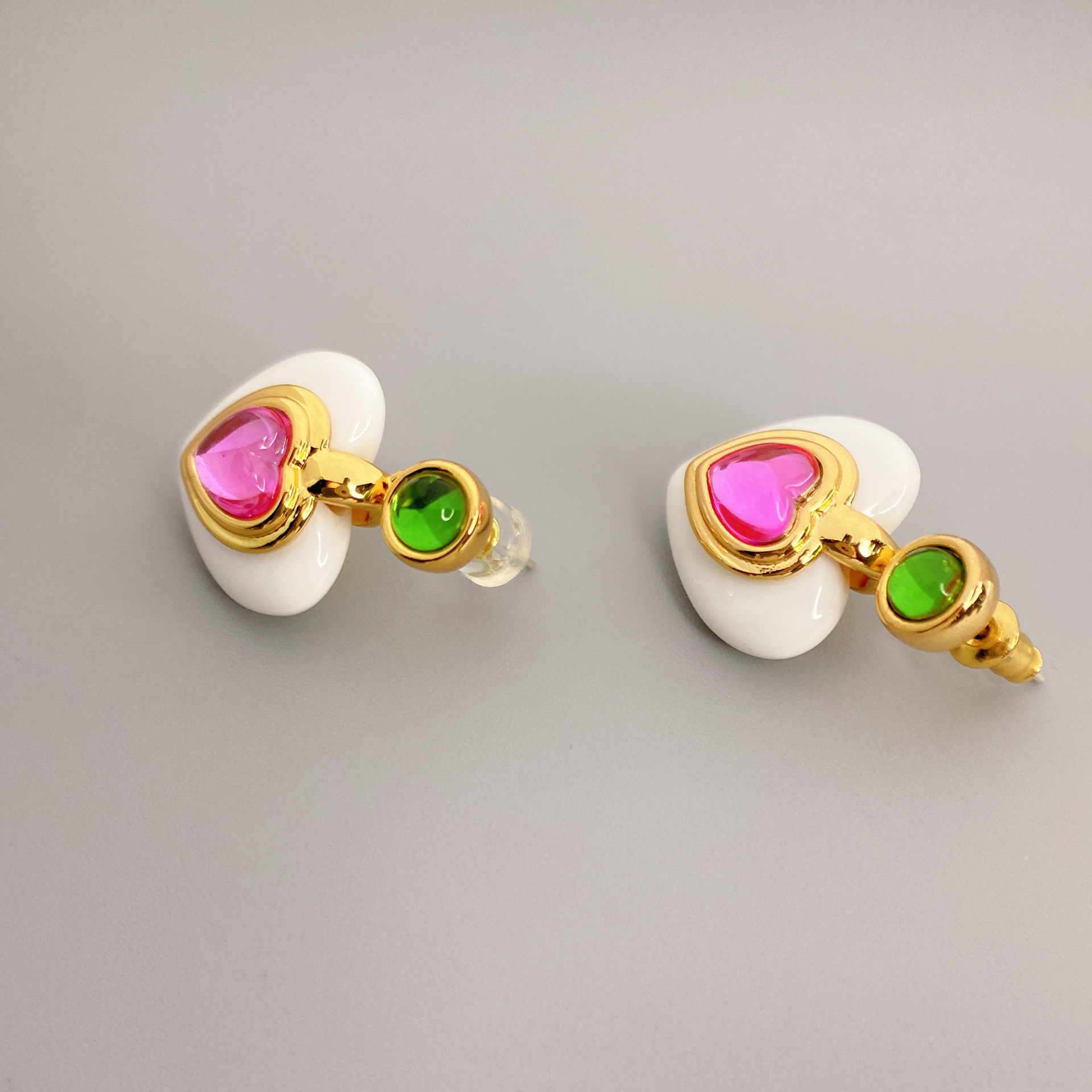 1 Pair Quantity 1 Pair Sweet Heart Shape Inlay Copper Artificial Gemstones Drop Earrings