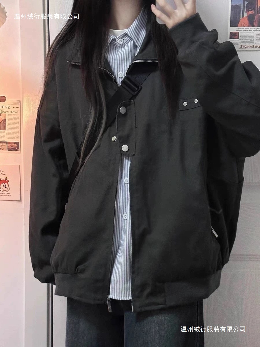 黑色外套女春秋款2025新款宽松休闲百搭翻领薄款夹克上衣棒球服潮