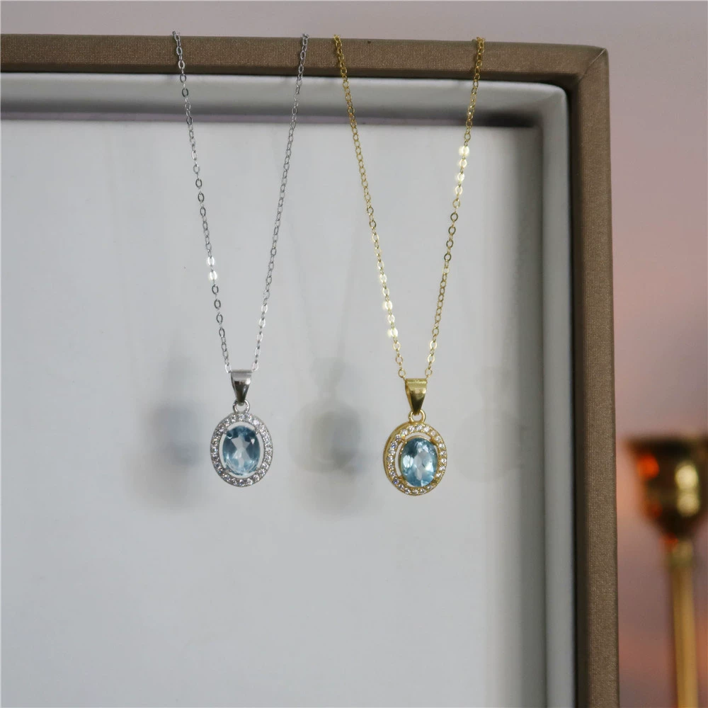 Ожерелье с натуральным голубым топазом из стерлингового серебра 925 пробы, роскошное цветное сокровище, нишевый дизайн, американская золотая цепочка на ключицу