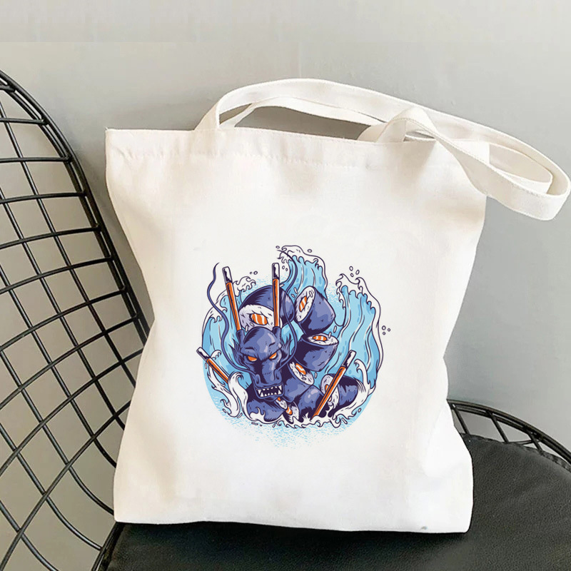Comercio exterior transfronterizo Gran ola japonesa impresa bolsa de lona Harajuku bolsa de hombro bolsa de mano bolsa de compras en stock