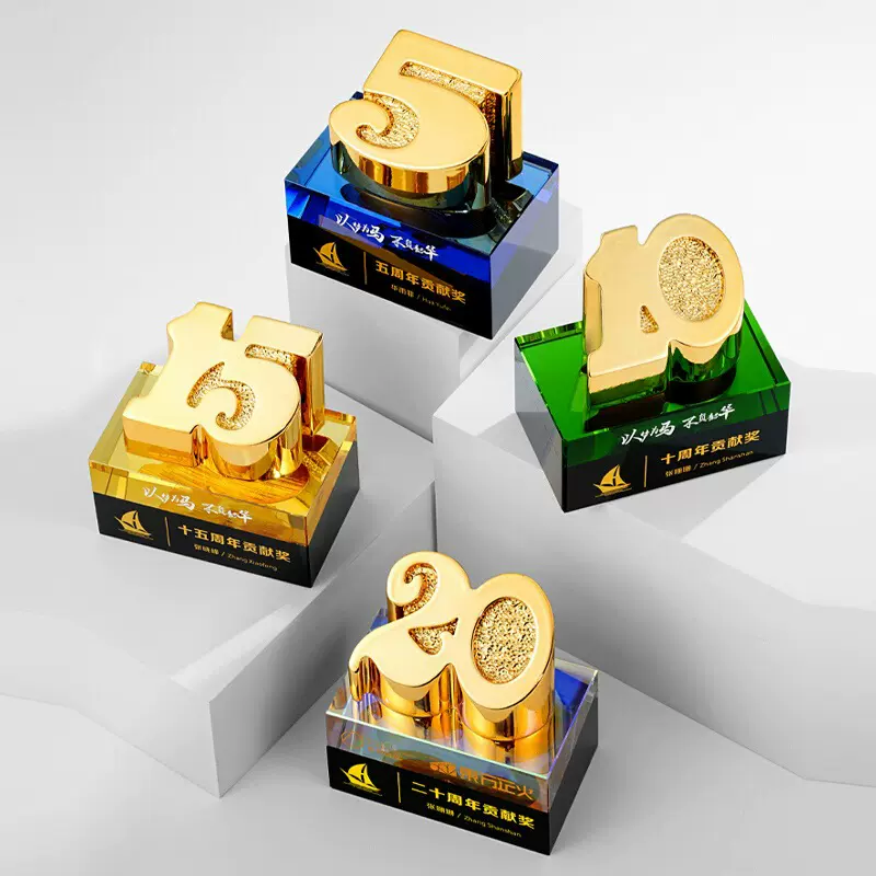 2025新款奖牌定制周年纪念水晶树脂奖杯公司优秀员工年度奖杯定制