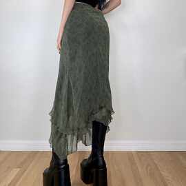M 72002 Green irregular cotton midi skirt 绿色不规则拼接半裙