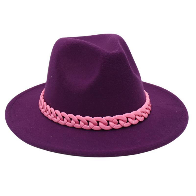 3780g Weight Fedora Hat Hats Type Unisex British Style Color Block Chain Chain Big Eaves Fedora Hat