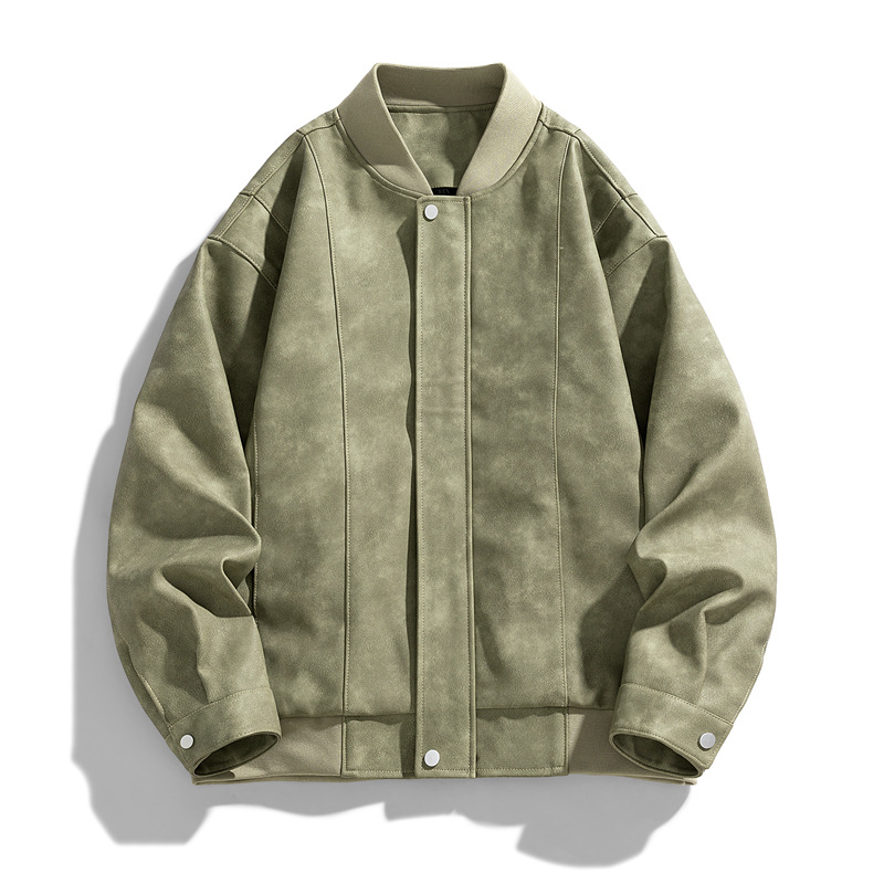 Chaqueta masculina primavera moda PU ropa masculina retro cuello de béisbol ropa casual chaqueta de cuero de hombre chaqueta suelta de color sólido