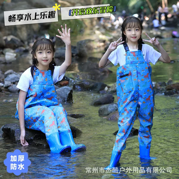 Children's Waterproof Wading Suit for Playing in Water, Suitable for Boys and Girls, Includes Rain Boots and Rain Pants for Full-Body Outdoor Activities