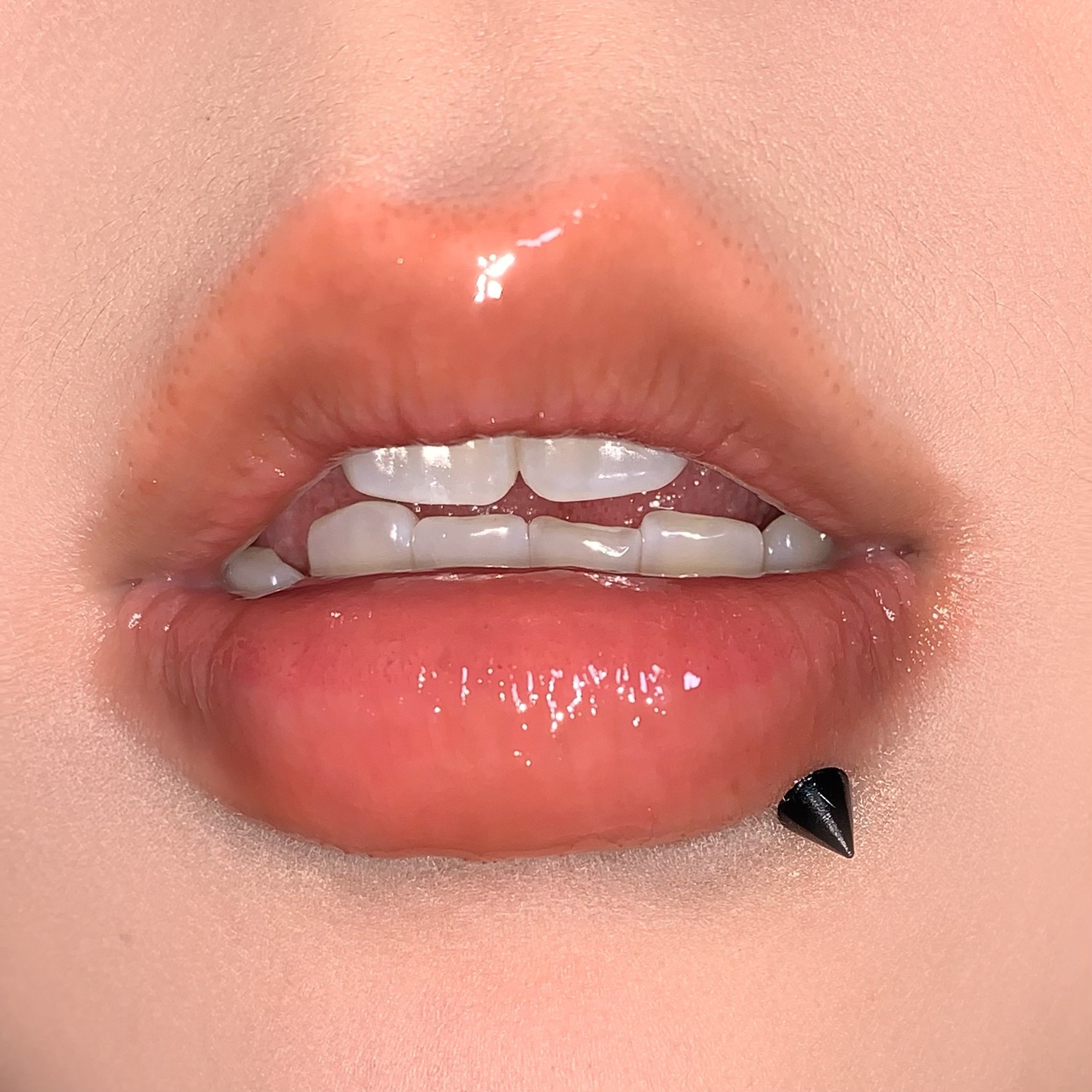 Labret stud lip piercing jewelry styling detail