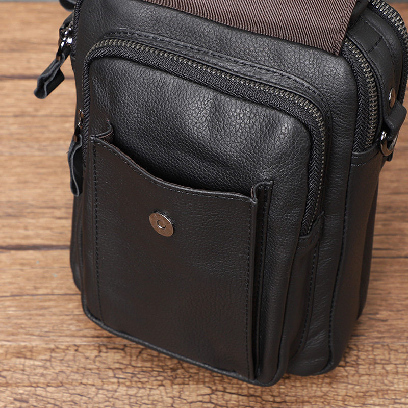 Túi đeo chéo nam da bò thật 19x7x23 cm nhiều ngăn — Màu đen chi tiết 8