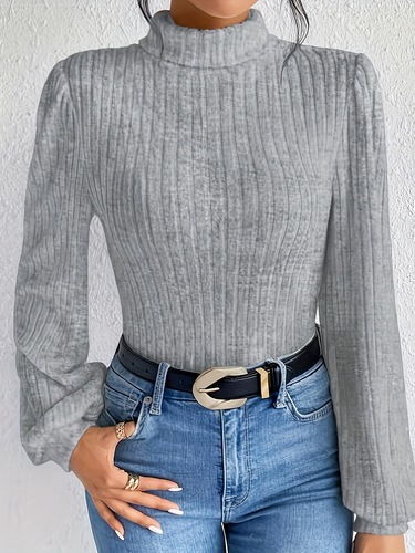 2024 European and American Style: eBay, AliExpress, Amazon Solid-Color Lantern-Sleeve Long-Sleeved T-Shirt—Slim-Fit, Slimming, Casual, and All-Match