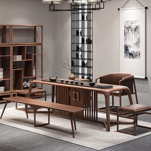 New Chinese Style Tea Table and Chair Combination Office Home Kung Fu Tea Table Tea Room Zen Tea Table White Wax Black Walnut
