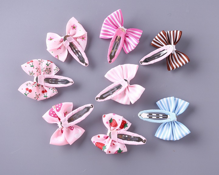 Girl's Sweet Stripe Fruit Bow Knot Cloth Printing Hair Clip display picture 2