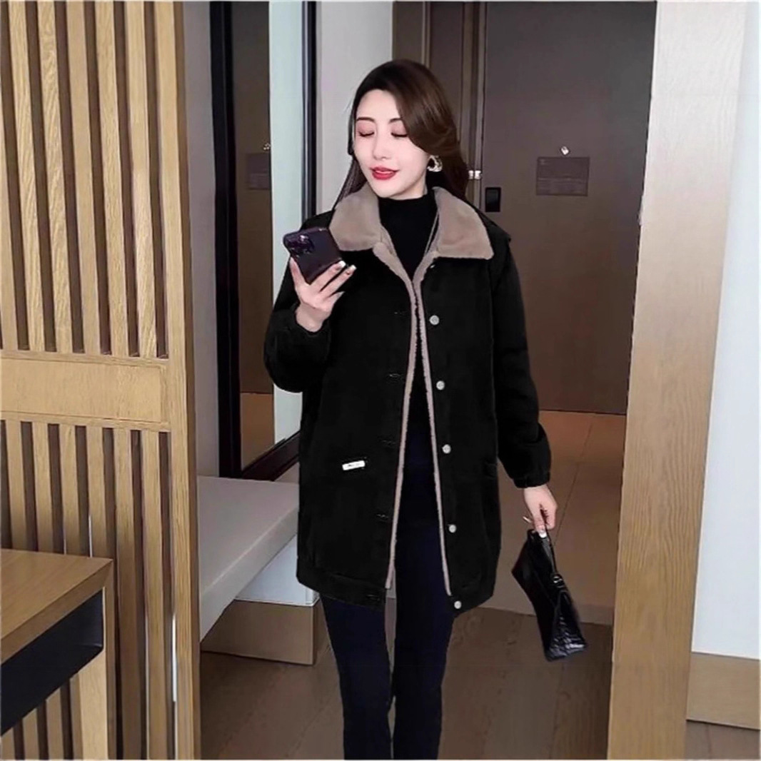 中长款加绒大码外套女冬季新款时尚宽松风衣女中年妈妈高档夹克女