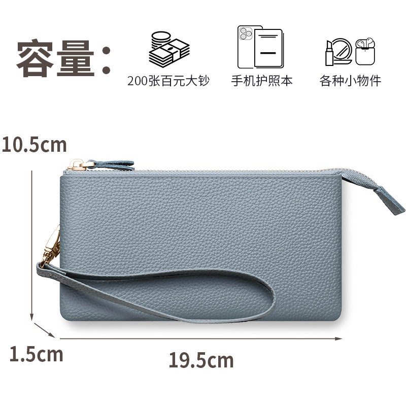 Cartera de mujer de cuero de vaca de primera capa de una pieza de doble capa de gran capacidad de cuero suave japonés y coreano explosivo bolso de almacenamiento de cartera larga