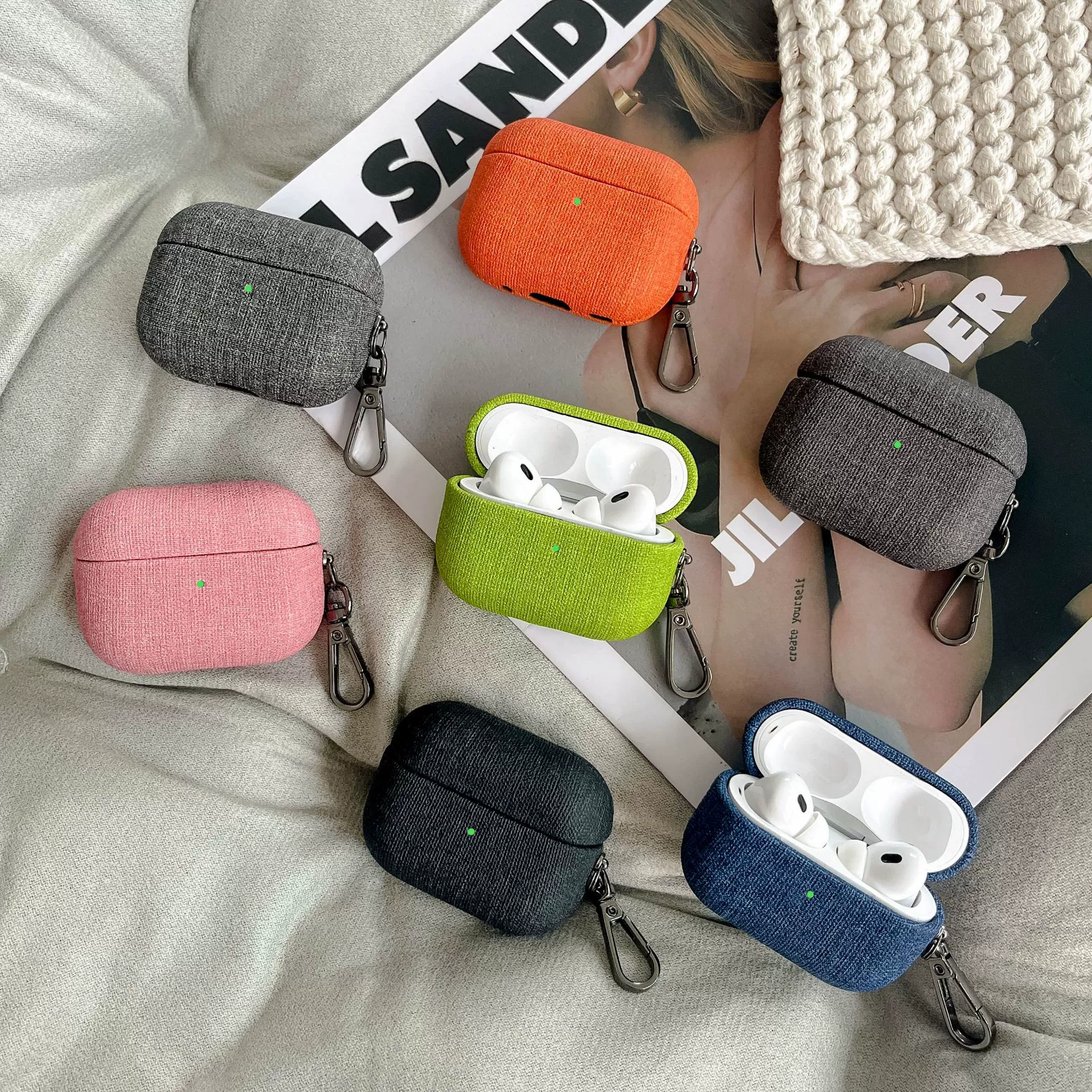 Bluetooth headset protective cover denim PU belt buckle AirPodsPro2 cloth pattern new 3 generation wireless headset shell