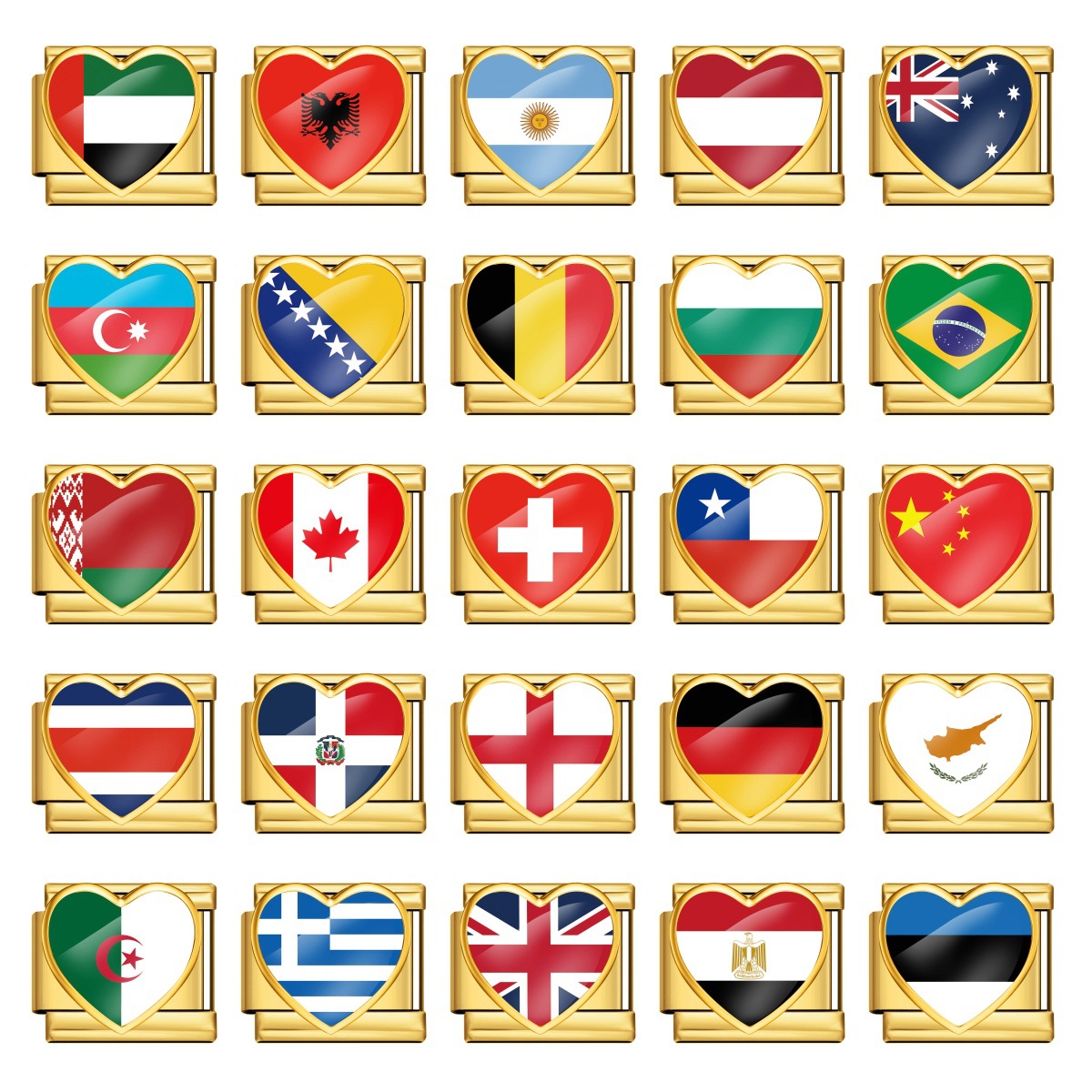 金色国旗系列意大利模块手链 不锈钢DIY弹力可拆卸拼接手环饰品