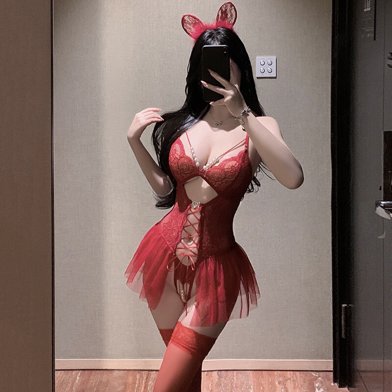 Sexy Lingerie, Lace See-Through Uniform, Seductive Flirting Jumpsuit, Feminine Beaded Lace-Up See-Through Pure Desire Pajamas Sexy Lingerie, Lace See-Through Uniform, Seductive Flirting Jumpsuit, Feminine Beaded Lace-Up See-Through Pure Desire Pajamas