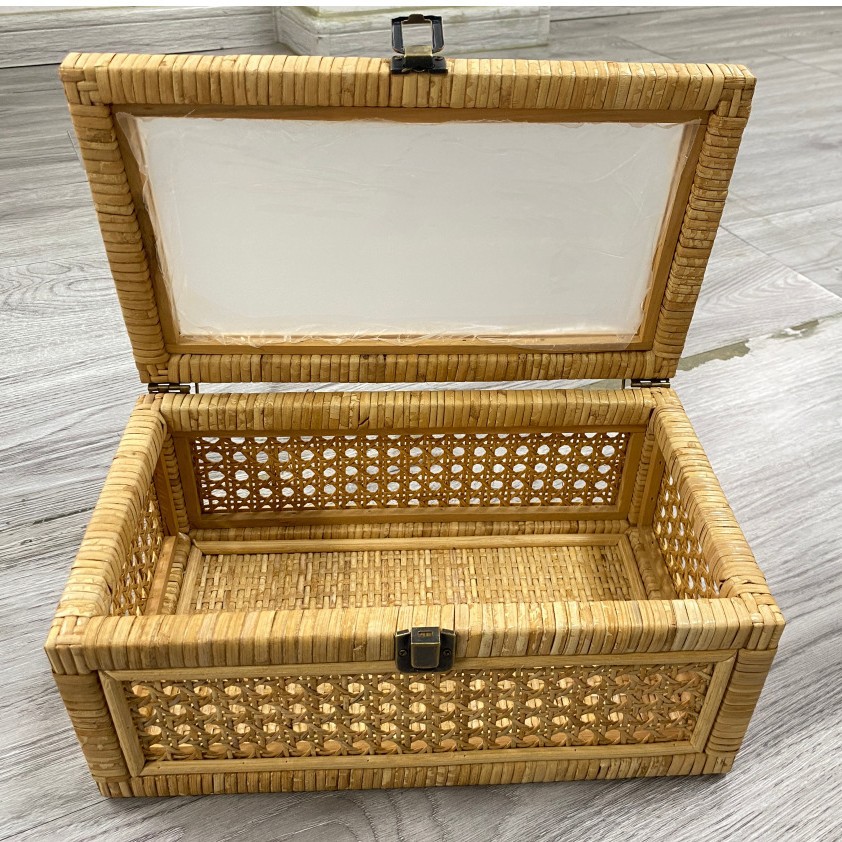 Cesta de almacenamiento de ratán de venta caliente transfronteriza, caja de almacenamiento tejida a mano con tapa, libros de juguete, canasta de almacenamiento de escritorio