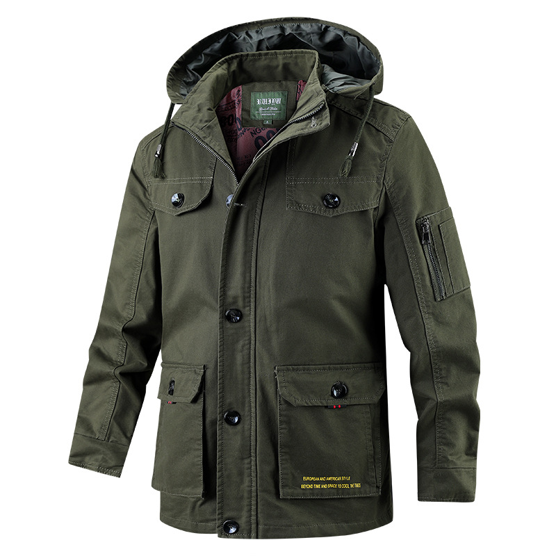 Men's Clothing winter cotton coat men's plus velvet thickened coat workwear jacket multi pocket hooded top 5832_viptrois.com