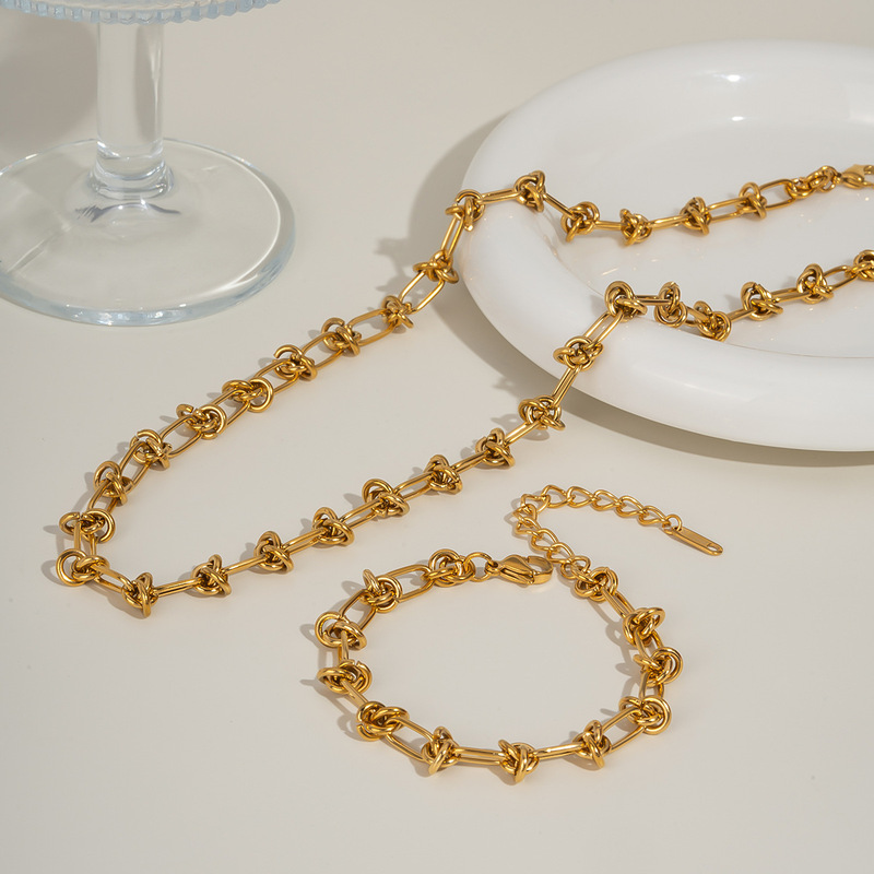 クロスボーダーステンレス鋼巻き結び目ネックレスブレスレット 18K ゴールド非退色ヒップホップスタイルジュエリー卸売|undefined
