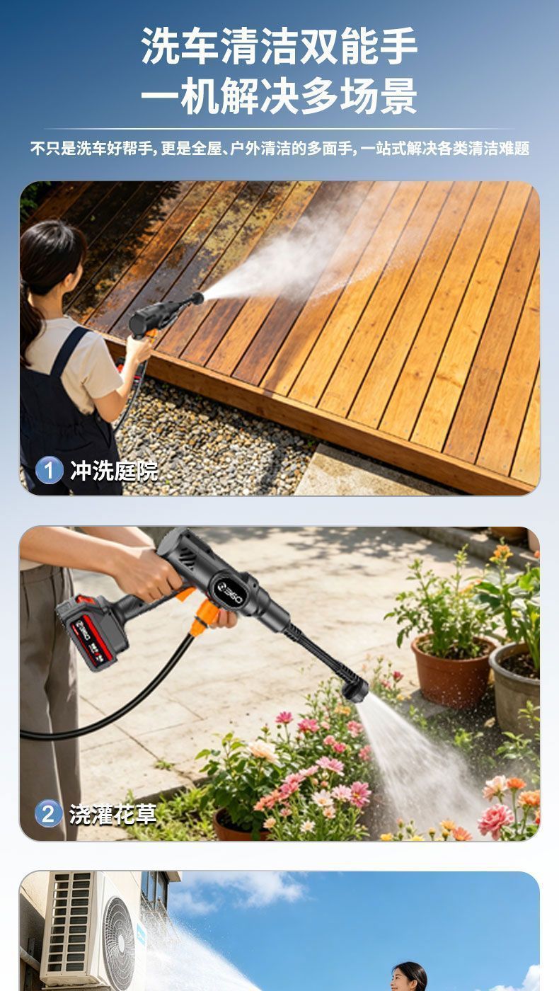 Wireless Brushless High-Pressure Car Wash Water Gun, Household Lithium Battery Powered Portable Self-Priming High-Pressure Car Washer