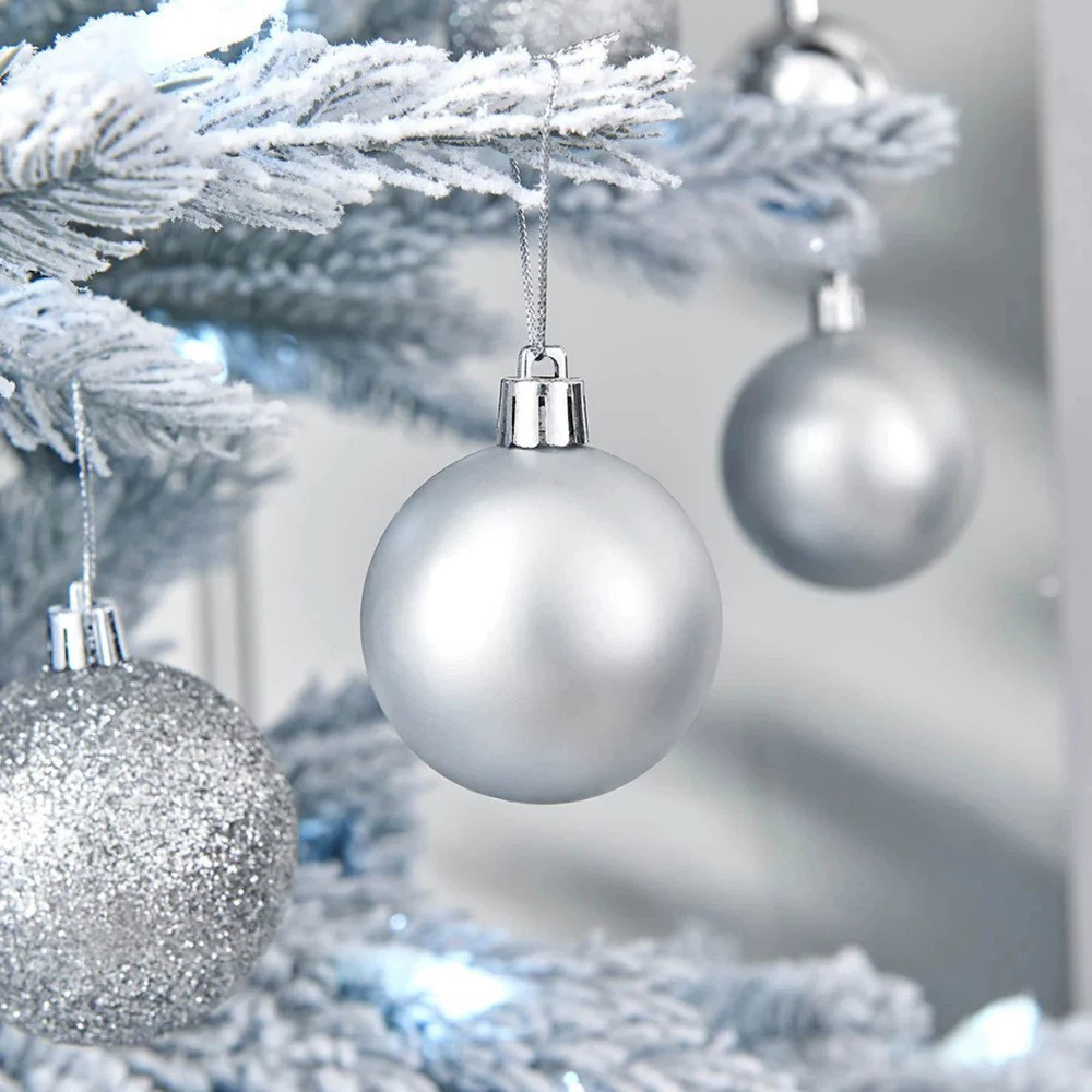 Christmas bauble set, plastic, 4 cm, 6 pcs per pack, silver/red/gold