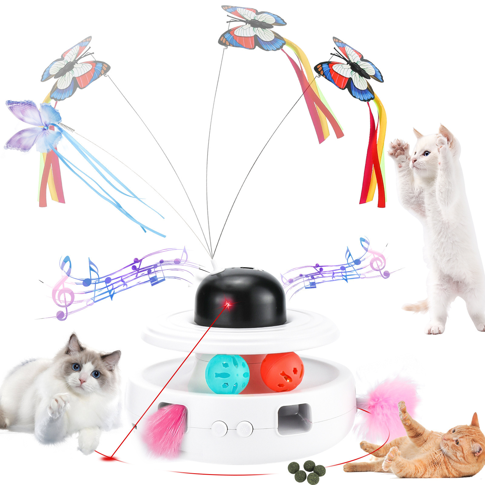 스마트 고양이 장난감 Amazon 실내 조용한 전기 발광 깃털 충전식 대화형 고양이 장난감