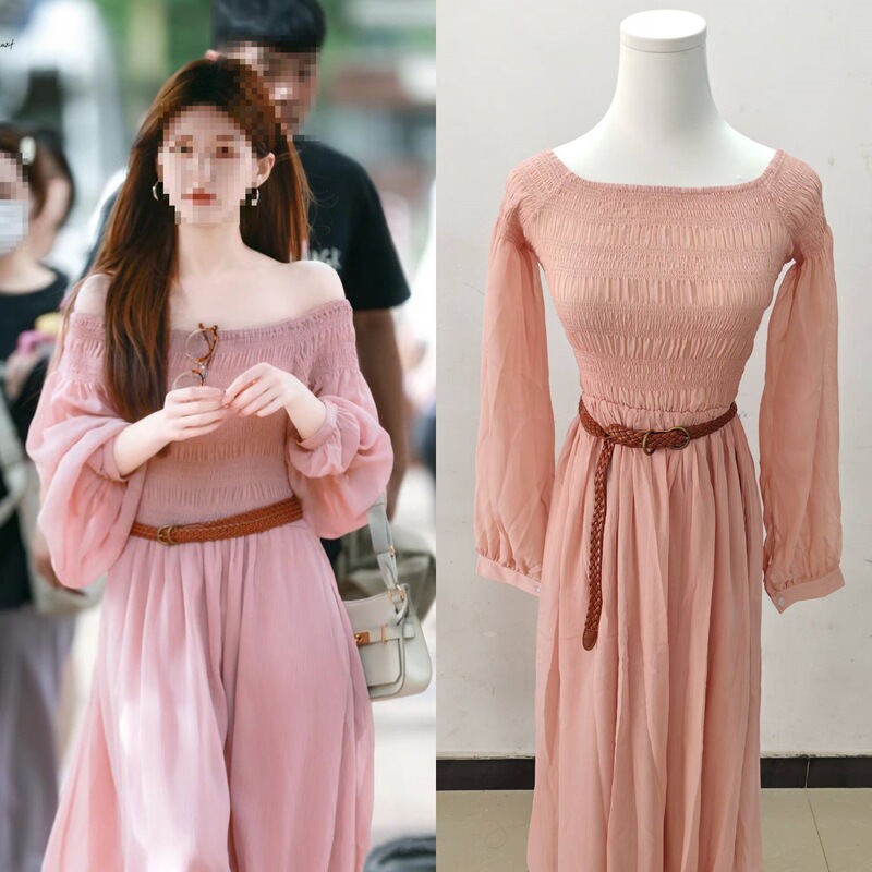 In Stock 2026 Spring/Summer Xuyu Glory Zhao Lusi and Xu Yan's Same Style High-Waisted Slimming Off-Shoulder Design Dress