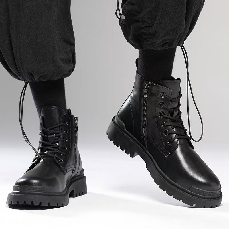Chelsea Martin Boots for Men 2026 New Style Work Boots Non-Slip Waterproof Cotton Boots Mid-Calf British Leather Shoes Motorcycle Boots for Men