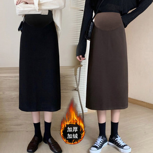 Maternity dress 2024 woolen autumn and winter fleece-lined skirt outer wear Baita high waist slimming mid-length sheath skirt