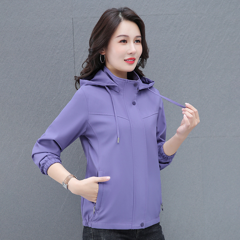 简约纯色可拆缷连帽开衫拉链夹克外套女春秋季中年妈妈装百搭休闲|undefined