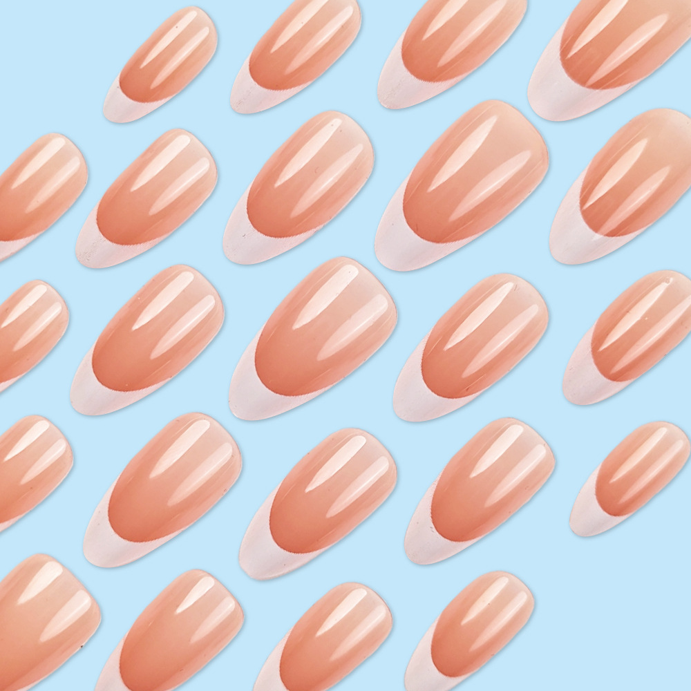 Polvo de venta en caliente transfronteriza color blanco desgaste de uñas de borde blanco francés en forma de gotas de uñas 30 piezas de uñas falsas terminadas image 5