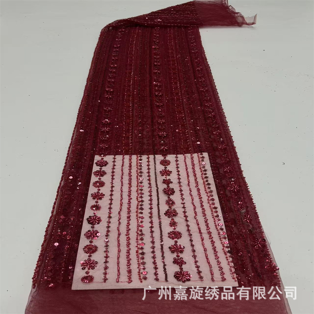 Tela de malla de aire de moda europea y americana de estilo pesado tubo de perlas esquinilla perlas clavado vestido de boda cheongsam vestido de tela