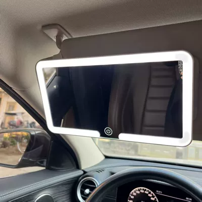 In-car makeup mirror with light, high-definition universal sun visor passenger-side car makeup mirror, multi-functional three-color light mirror (Sun visor rearview mirror) - white-led-car-makeup-mirror-stepless-dimming-three-tone-lighting-lights-up-with-one-touch
