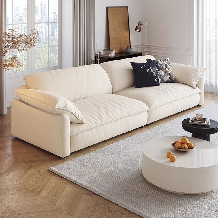 Cloud Sofa Small Apartment Living Room Simple Modern Light Luxury New Cream Style Tofu Block Straight Row Fabric Sofa Wood