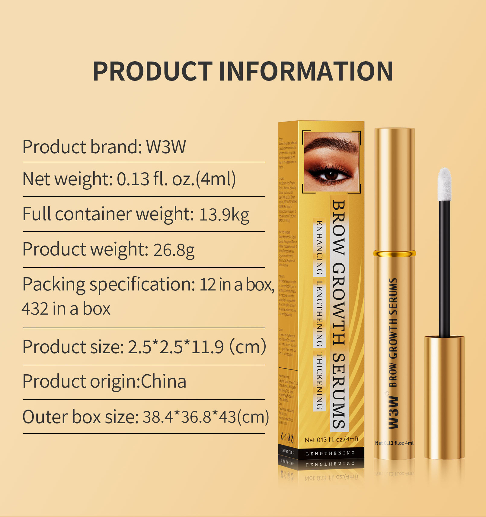 The new cross-border makeup product W3W Eyebrow Liquid, which naturally thickens and darkens the skin, is selling well on Amazon Specification drawing