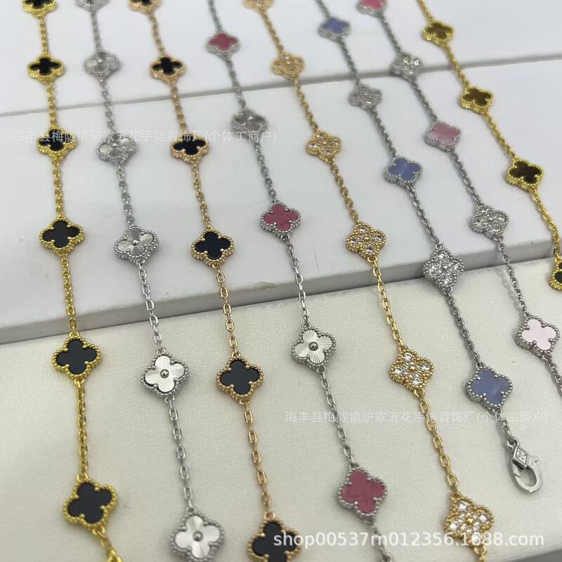 Fanjia four-leaf clover mini six-flower bracelet in rose gold with red agate and white mother-of-pearl, stackable, niche style, popular online Fanjia four-leaf clover mini six-flower bracelet in rose gold with red agate and white mother-of-pearl, stackable, niche style, popular online