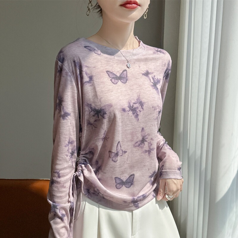 Spring and Summer New Style Round Neck Printed Knitwear for Women, Large Size Printed Thin T-Shirt, Women's Clothing, Stylish and Elegant Top